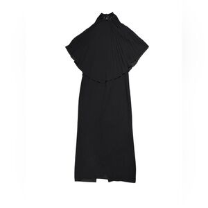 Vintage Black Tie Oleg Cassini Gown Cold Shoulder Pleated Top Beaded Neck Sz 2